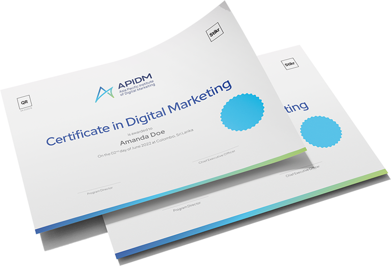 Certificate in Digital Marketing program certificate